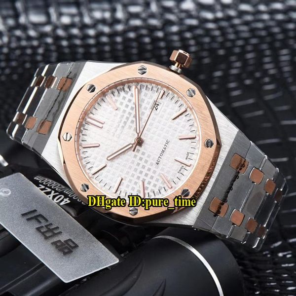 41mm Royal Date 15400SR OO 1220SR 01 quadrante bianco texture 15400 orologio da uomo automatico cinturino in oro rosa bicolore da uomo di alta qualità Watc314f