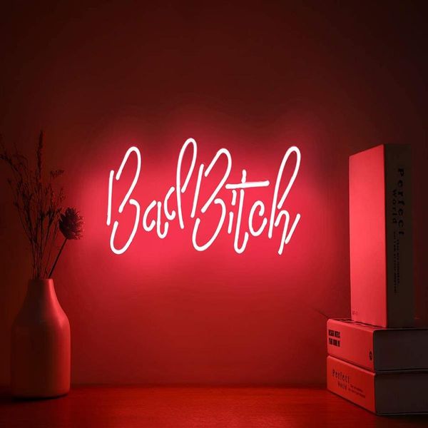 Bad Bitch, echtes Glas, handgefertigte Neon-Wandschilder für Zuhause, Licht, Zimmer, Zuhause, Schlafzimmer, Girls el Beach, 38,1 x 20,3 cm, 236o