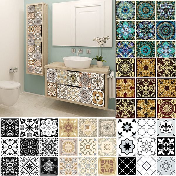 Adesivos de parede 10 pçsconjunto estilo mandala cristal duro telhas cerâmica adesivo cozinha guarda-roupa decoração de casa arte mural peel peel decalques 230720