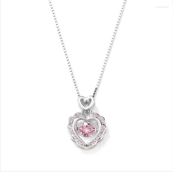 Collane con ciondolo Brillante collana con cuore in strass rosa intarsiato per le donne Fidanzata Estetica Dolce bellezza Regalo romantico per festival