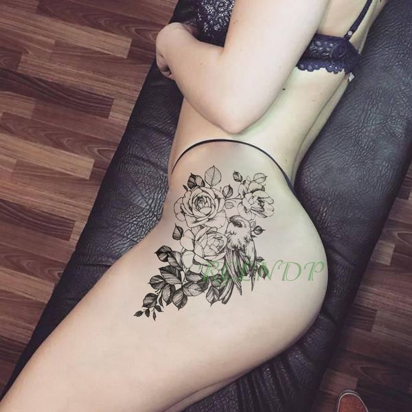 Adesivo de tatuagem temporária à prova d'água Pássaro Flor Rosa tatuagem falsa Legal tatuagem flash tatuagem arte corporal temporária para meninas mulheres homens