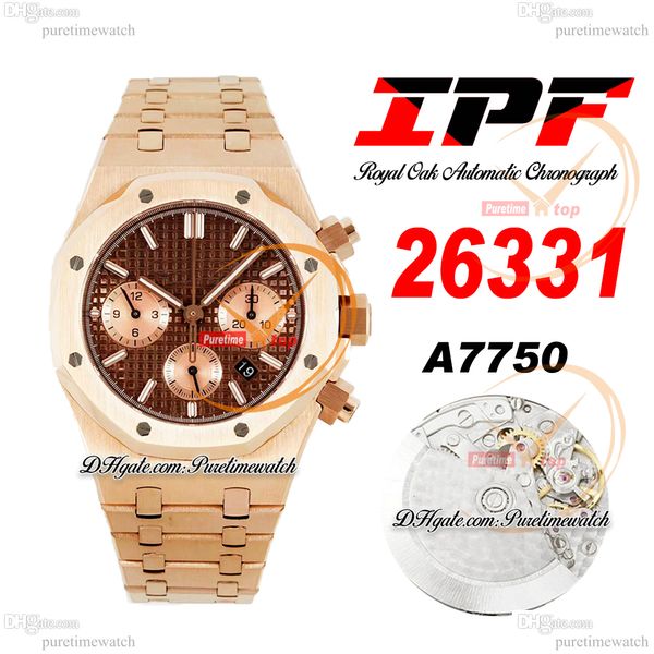 IPF 26331 ETA A7750 Cronografo automatico Orologio da uomo Rsoe Quadrante marrone dorato Bracciale in acciaio inossidabile Super Edition Herrenuhr Reloj Hombre Puretimewatch E5