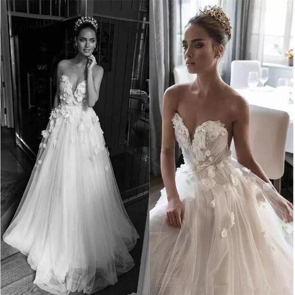 Sweetheart vestidos de noiva sem costas 2020 Elihav Sasson vestidos de noiva apliques 3D flor rosa até o chão vestido de noiva linha A224E
