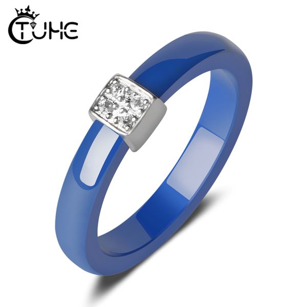 Never Fade Blue Ceramic Rings With Bling Crystal Rhinestone Smooth Cozy Women Finger Rings Noivado Wedding Gift