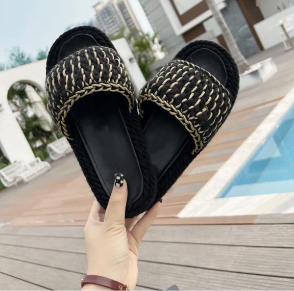 Designer de luxo feminino MULES sandálias de malha trançada Chinelos Slides preto branco chinelo lady slide Praia sapatos casuais ao ar livre Preto