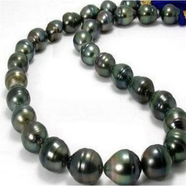 Colares com miçangas de 12-13 mm Natural Tahitian Preto Verde Barroco Colar de Pérolas 18 Polegada Ouro 14k Fecho 1966