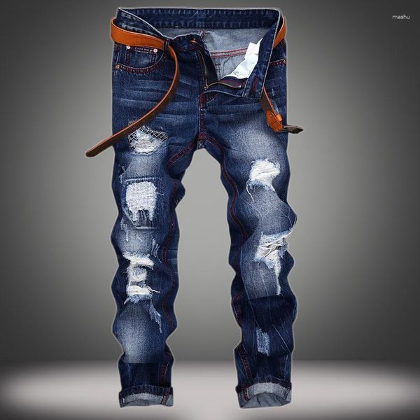 Мужские джинсы европейская и американская внешняя торговля разорванные отверстия