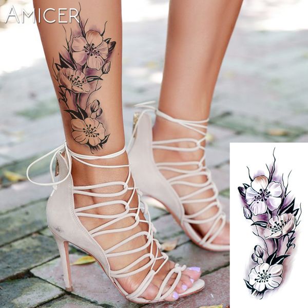 Sexy romântico rosa escuro flores tatuagem manga flash henna tatuagens falsas à prova d'água tatuagens temporárias adesivos tatuagens traduzidas