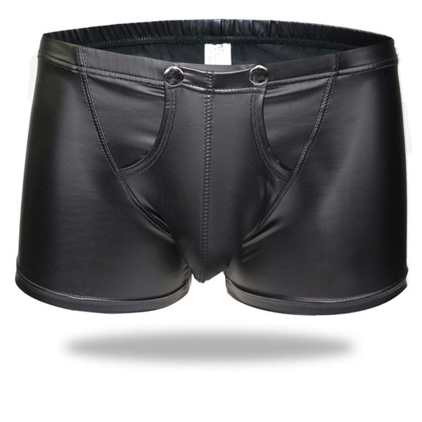 Calzoncillos sexis para hombre, calzoncillos con entrepierna abierta, piel sintética, escenario, bolsa convexa en U, ropa interior para hombres, suspensorio, fetiche, lencería erótica 2844