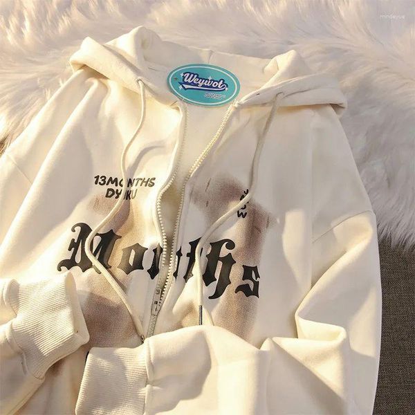 Damen Hoodies Retro Briefdruck Reißverschluss Europäisches und amerikanisches Y2K Sweatshirt Männer Frauen Herbst Winter Trend Ins Kapuzenjacke