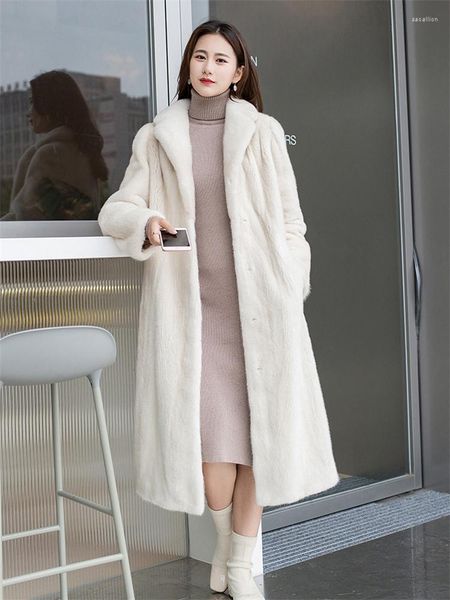 Женский меховой фальшивый пальто норки Женщины белый длинный густой теплый тепло 2023 зимний темперамент моды офисная леди костюм