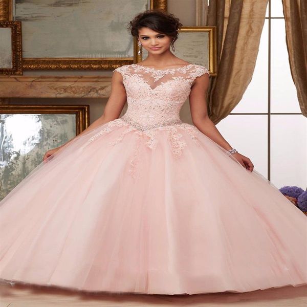 2023 Yeni Balo Elbise Balo Elbise Uzun aplikeler Tül Pembe Gökyüzü Mavi Elbise Mezuniyet İçin Quinceanera Vestidos de 15 Anos Debutante239r