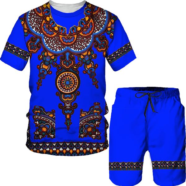 Мужские спортивные костюмы шикарные стиль мужской африканский тотемный набор для печатных футболок плюс мужской этнический примитивный племенный трюк Традиционная одежда 230721
