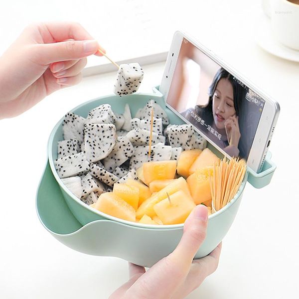 Пластины Lazy Snack Bowl Plastic Double-Layer Box Fruit Fruit Fruit и Mobile Phone Crackte Artifact