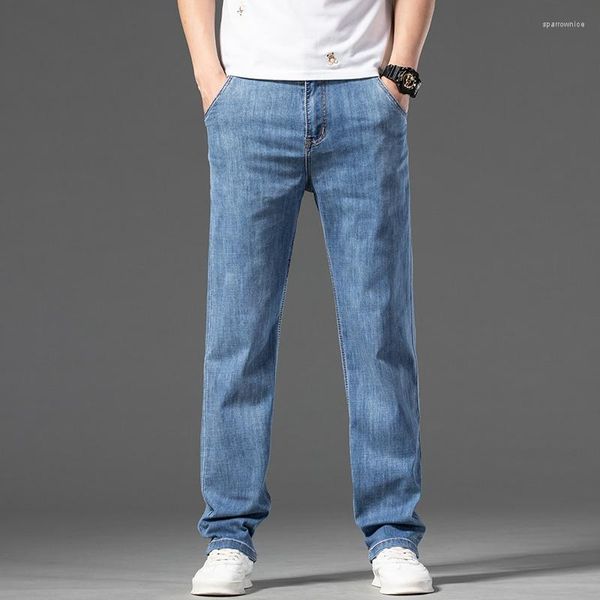 Männer Jeans 2023 Frühling Sommer Klassische Tasche Männer Fit Gerade Dünne Lose Baumwolle Mittlere Taille Business Casual Leichte Hosen