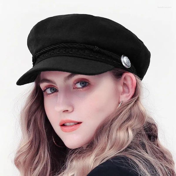 Berets Männer Militärhut Frühling Herbst Seemann Hats PU Leder Ladies Beret Caps Flat Top Captain Cap Travel Cadet Octagonal