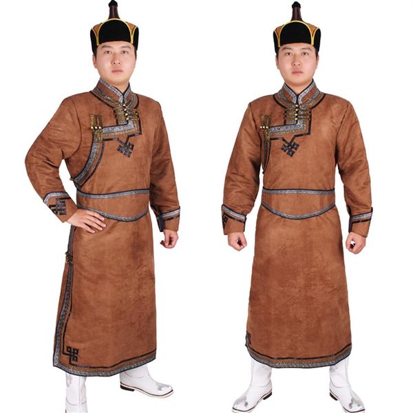 Roupas masculinas vestidas da mongólia traje masculino imitação de veludo de pele de veado Mongólia roupas mongóis vestidos de dança folclórica mongol co207a