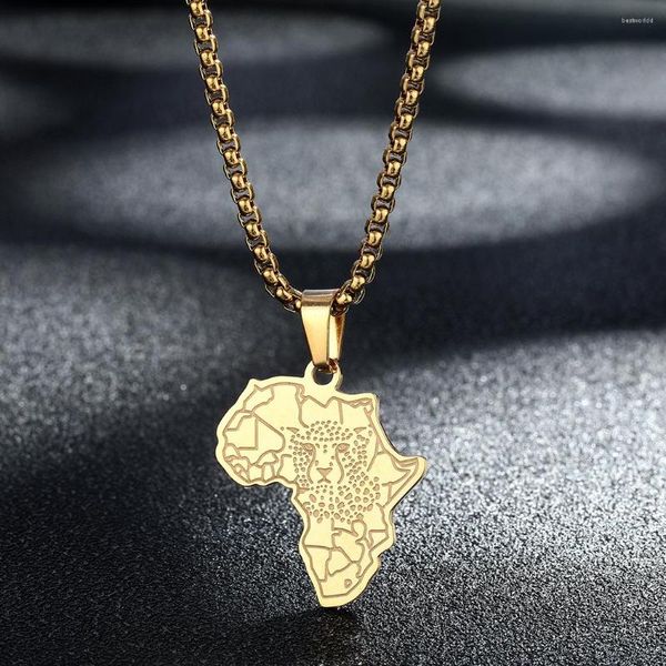 Colares com Pingente QIAMNI Vintage África Mapa Colar Para Homens Mulheres Moda Hip Hop Africano Aço Inoxidável Jóias Etíopes