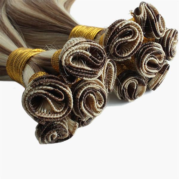 Fasci di capelli umani Estensioni dei capelli legati a mano 9 pezzi di trama per fascio 150 grammi HandTie HairWeft 12-24 pollici Cuticole allineate Healthy309K