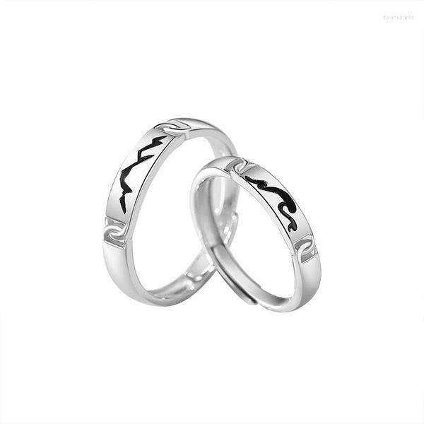 Cluster-Ringe Europäische Berg- und Meeresbegleitung Paar S925 Sterling Silber Ring Retro Einfach für Frauen Geburtstagsgeschenk Schmuck