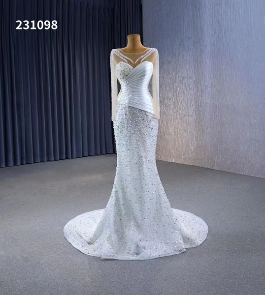 Русалочные свадебные платья моды иллюзии блестки с бисером с завесой SM231098