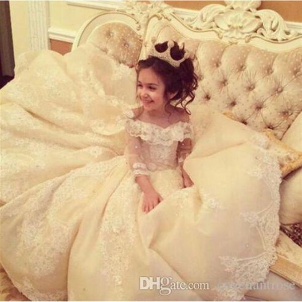 Vestidos princesa rendada florista para festa de casamento ombro a ombro largo decote em v vestido de baile vestidos de menina 258g