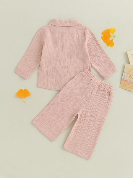 Kleidungssets Baby Mädchen Herbst Outfit Set Baumwollleinen Langarmhemd mit Kordelzug in der Taille und weiten Beinhosen Button-Down-Stil -