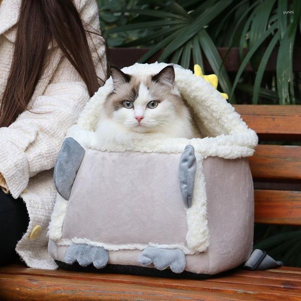 Porta-gatos Protable Pet Bag Carrier Winter Fleece Quente Aconchegante Mochila para Cachorro Viagem Ao Ar Livre Cachorrinho Pendurado Bolsas Peitorais Acessórios
