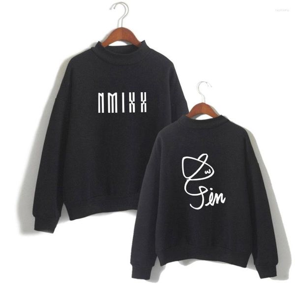 Erkek Hoodies Kpop Nmixx İmza Yüksek Yaka Sweatshirt Uzun Kollu Moda Serin Harajuku Street Giyim Mahyet Logosu Burtleneck