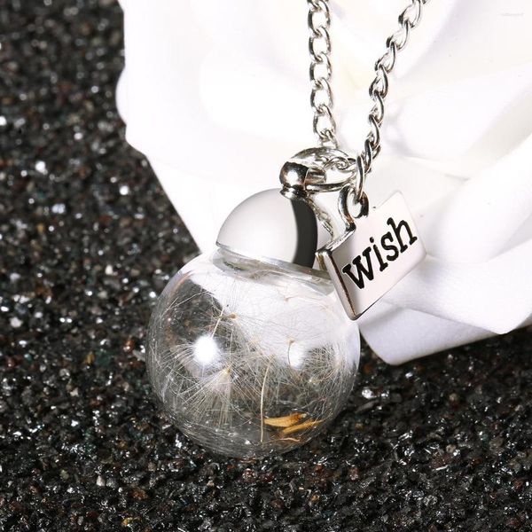 Anhänger Halsketten Mode Glück Wunsch Halskette Natürliche Löwenzahn Samen In Glas Flasche Kette Elegante Charms Schmuck Frauen Geschenke