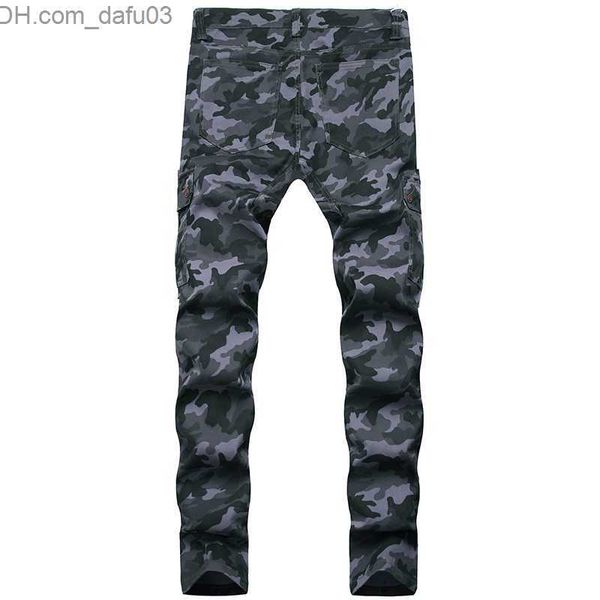 Jeans Masculino Jeans Masculino moda calças masculinas com vários bolsos calças verdes militares jeans longos Dobras europeias e americanas Slim fit Z230721