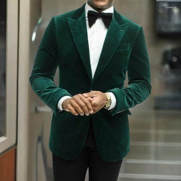 Мужские костюмы зеленый бархатный свадебный смокинг Slim Fit Italian Style Cust Cust Custom Blazer с штанами 2023 Формальный модный костюм