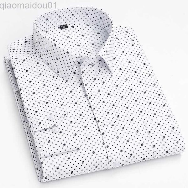 Camisas casuais masculinas Camisas estampadas masculinas Casual manga longa camisa social listrada para homem negócios formal ajuste justo com botões e bolinhas roupas masculinas L230721