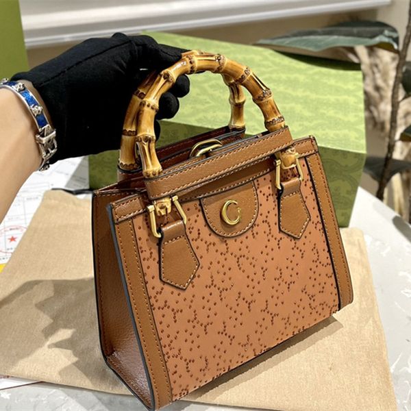 Diamond Diana Tote Çanta Tuval Deri Crossbody Çantalar Bambu sap çantaları Klasik Kristal Dekor Çıkarılabilir Omuz Kayışı Mini Alışveriş Çantaları