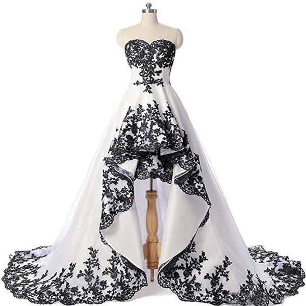 Черные кружевные рукавов с высоким уровнем низкого уровня свадебных платье