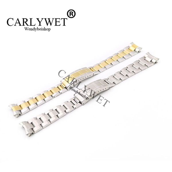 CARLYWET 20mm Argento Intero Bicolore Oro Medio Solido Curva Fine Acciaio Inossidabile 316L Sostituzione Cinturino Cinturino Bracciale310g