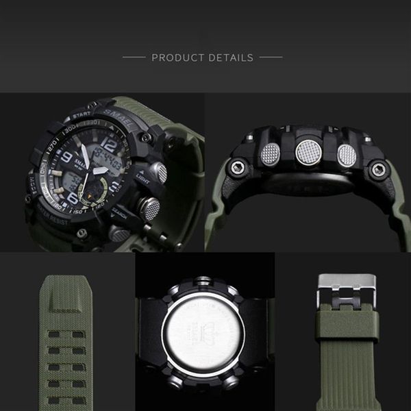 Smael Watch Sport Orologio da polso da uomo Orologio digitale a LED Orologio da polso impermeabile Dual Time Orologio militare 1617 Orologi da uomo Militar215s