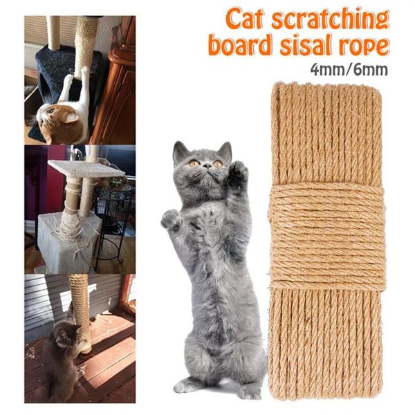 Brinquedos para gatos 4 6mm 50m Poste para arranhar Brinquedo para árvore Corda de juta natural Corda de macramê Corda de macramê faça você mesmo Artesanato Decoração feita à mão 274F