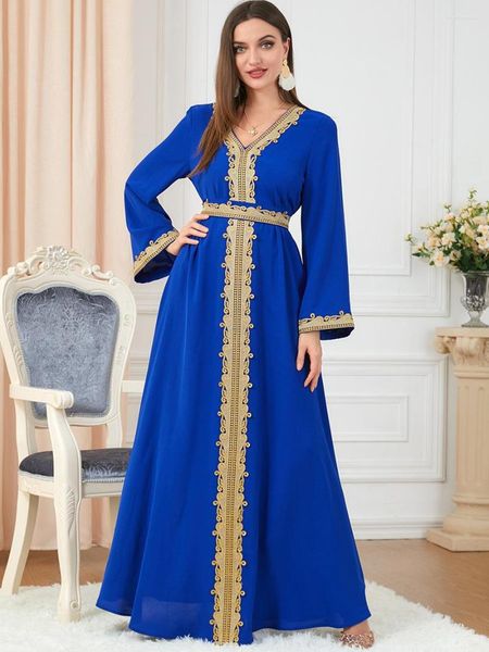 Vestidos casuais femininos elegantes maxi 2023 designer de luxo outono inverno decote em v manga longa abaya muçulmano turco festa à noite robe