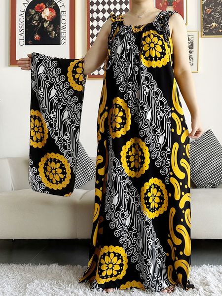 Ethnische Kleidung Frauen Baumwolle Sommer Ärmelloses Kleid mit Schals unter Kleid African Dashiki Maxi Lady Robe Lose Kaftan Vestidos 230720