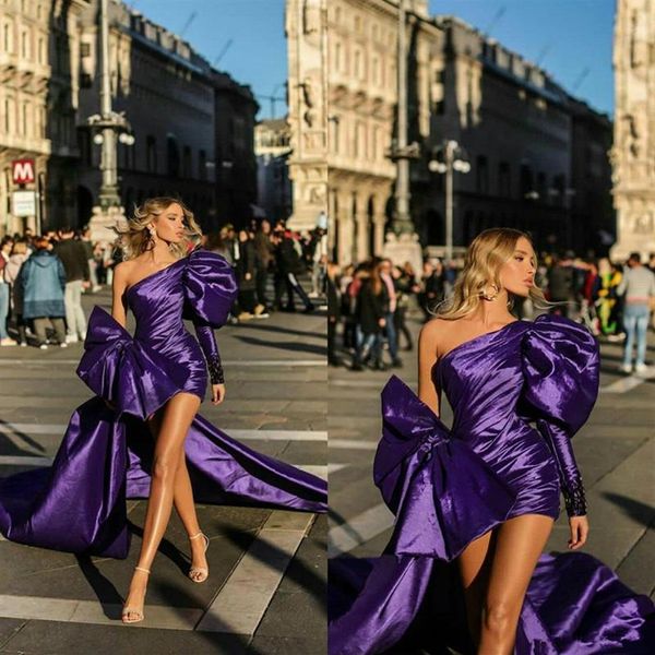 Vestidos de desfile de brilho roxo para meninas vestido de coquetel 2020 vestidos de baile com trem destacável longo um ombro vestidos de noite218o