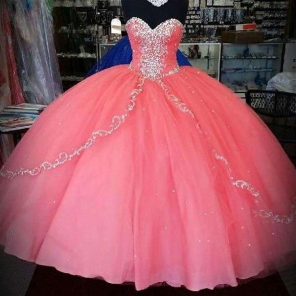 Tarih Coral Quinceanera Elbiseler 2019 Yeni benzersiz ucuz quinceanera elbisesi fırfırlar katmanlar Tül Tutle Sweetheart 15 yıllık parti topu 197t