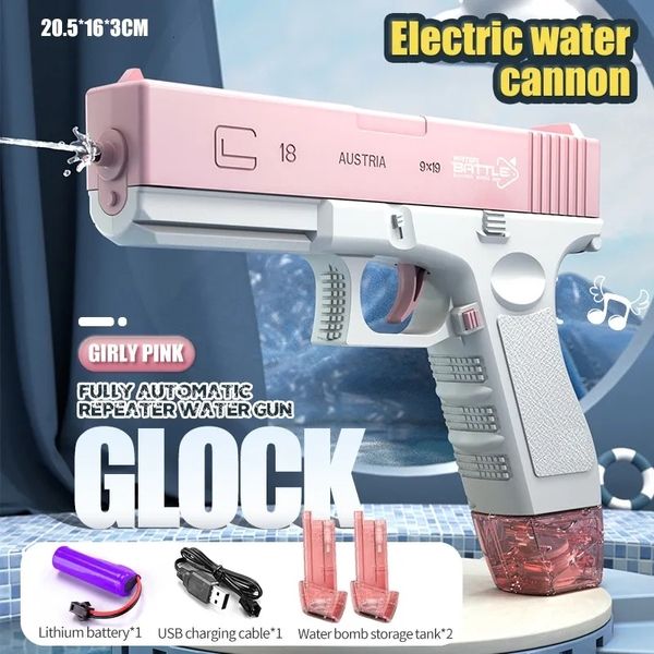 Gioco di sabbia Divertimento in acqua Blaster Pistola ad acqua elettrica Glock Pistola Giocattolo da tiro Giocattolo da spiaggia estivo completamente automatico Per bambini Bambini Ragazzi Ragazze Adulti 230721