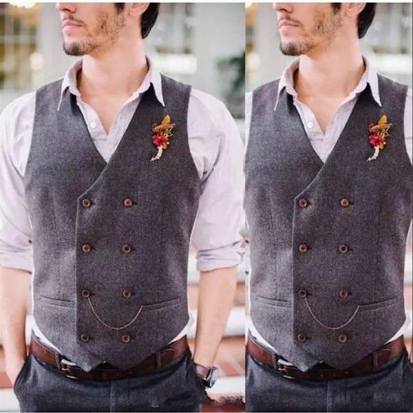 Coletes Goorm de Peito Duplo Lã Espinha de Peixe Slim Fit Estilo Britânico Prom Mens Terno Colete Casamento Colete231n