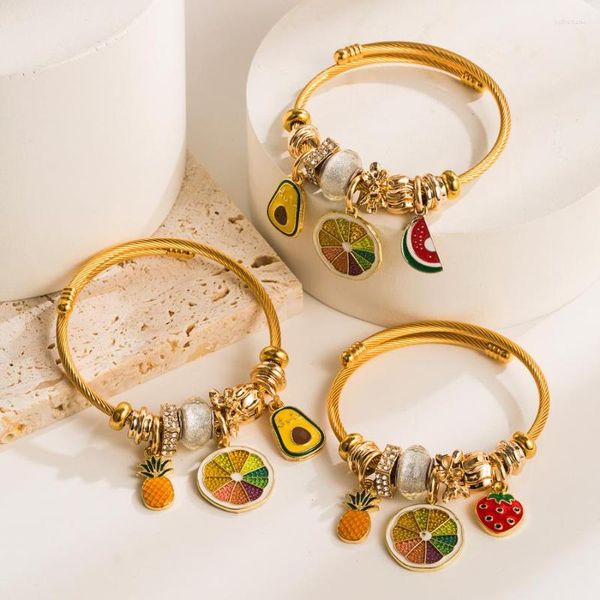 Braccialetti con ciondoli Ciondolo di frutta aperto regolabile Bracciale color oro Fai da te Fresco e dolce per le donne Bracciale da festa in spiaggia