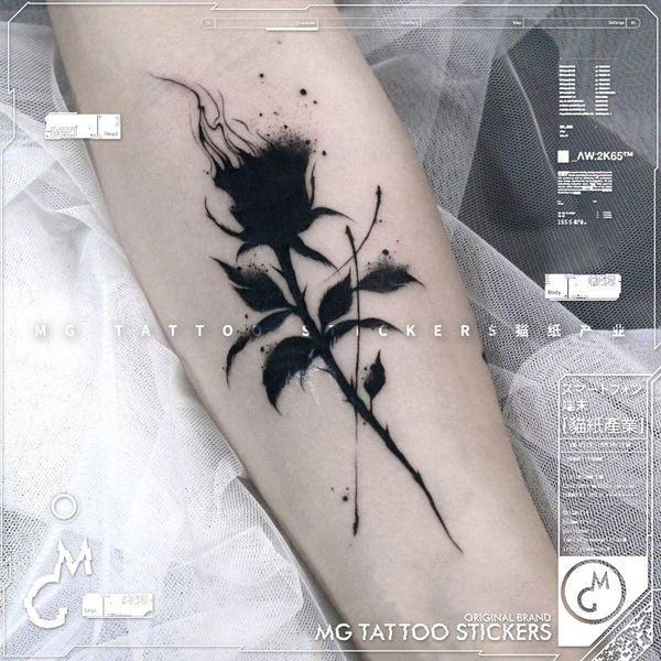 Black Flame Rose Tattoo Tatuaggi finti sexy per donna Uomo Tatuaggi temporanei braccio elegante Tatuaggi adesivi impermeabili con fiore di spine