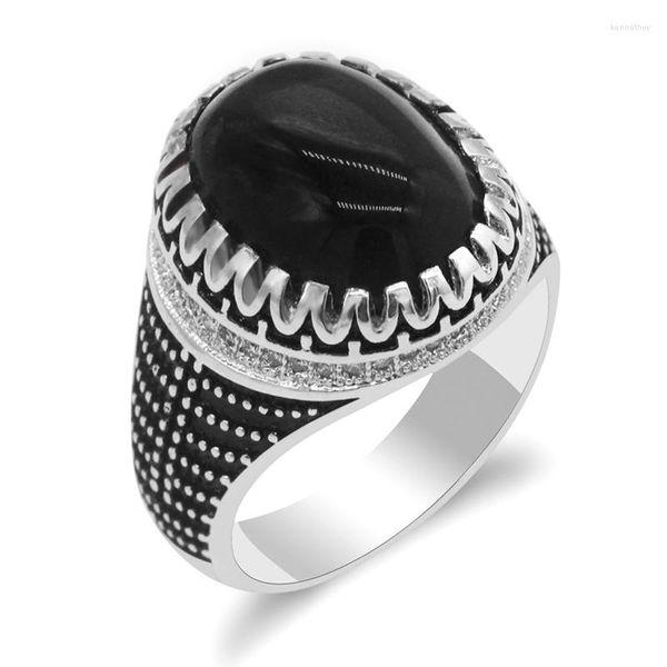 Обручальные кольца мужское кольцо ретро панк винтажный стиль черный овальный натуральный оникс камень изящный изысканный дизайн