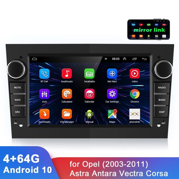 7 2 Din Android 10 Rádio do carro 4G 64G GPS Bluetooth Áudio Estéreo Espelho Link FM Autoradio Multimedia Player Para Opel Astra290D