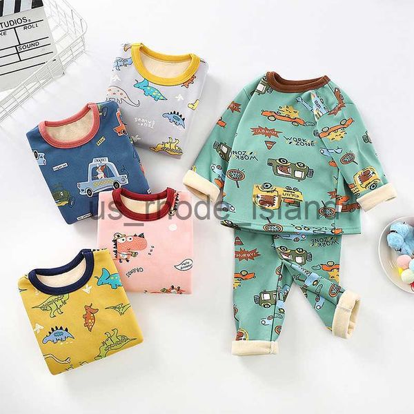 Pyjamas Kinder Pyjamas Winter Kinder Kleidung Sets WarmFleece Pyjamas Für Jungen Verdicken Dinosaurier Mädchen Nachtwäsche Baby Thermo-unterwäsche x0721