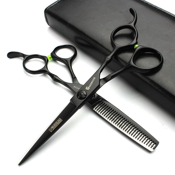 Schwarze 6-Zoll-Profi-Schneideschere und Effilierschere für den Friseursalon, Friseurwerkzeug-Set292w